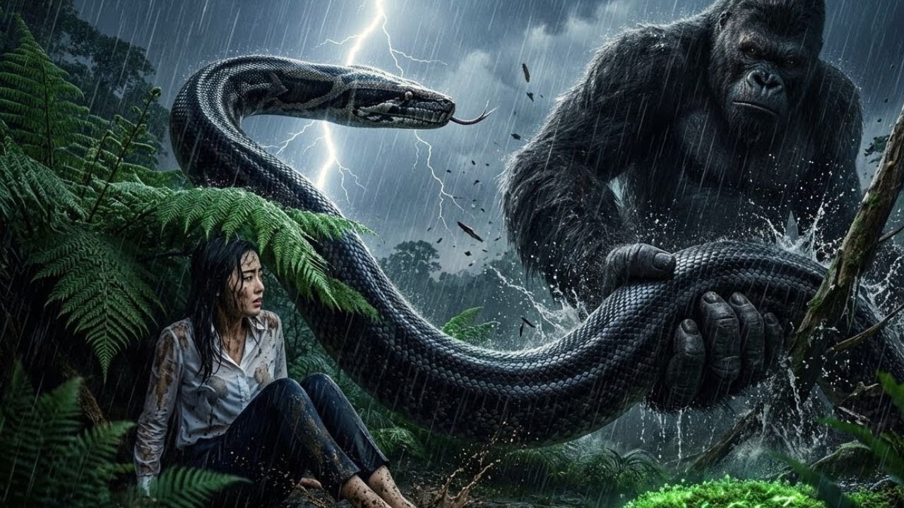 A Girl Alone Survive In Rainforest Island - King Kong Saves Her From Giant Python Attack