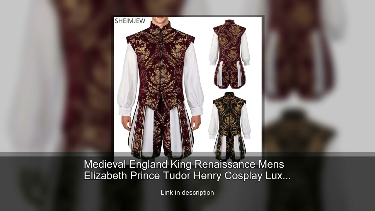 Medieval England King Renaissance Mens Elizabeth Prince Tudor Henry Cosplay Luxury Embroidered