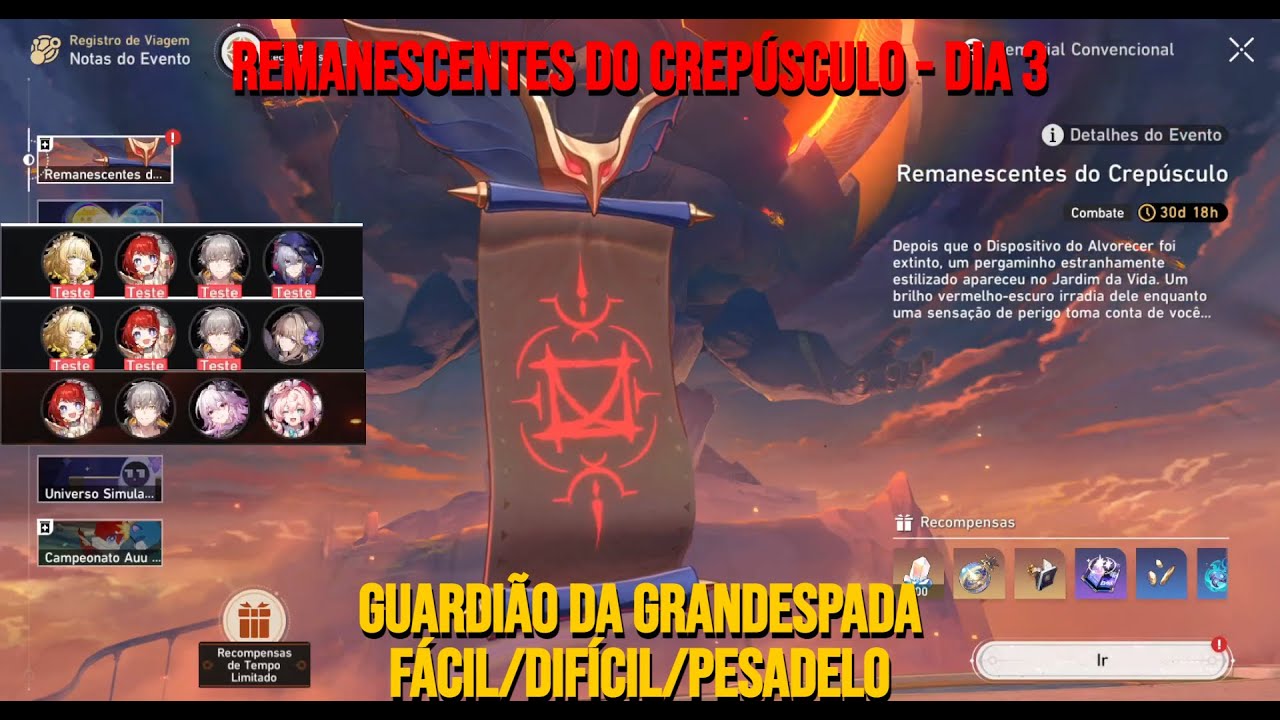 Remanescentes do Crepúsculo - Dia 3 Guardião da Grandespada Fácil/Difícil/Pesadelo - HSR 3.8