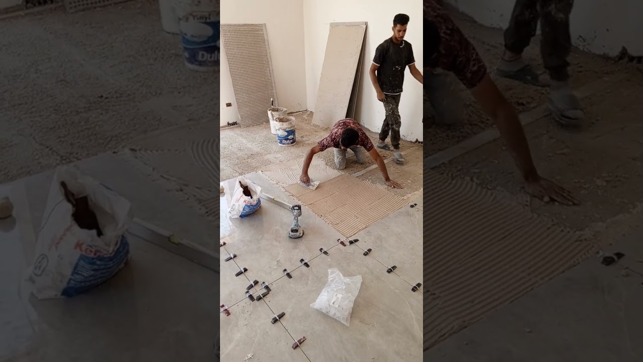 طريقة تبليط بلاط بورسلان 80×160 الصحيحه 🧑‍🔧🛠️