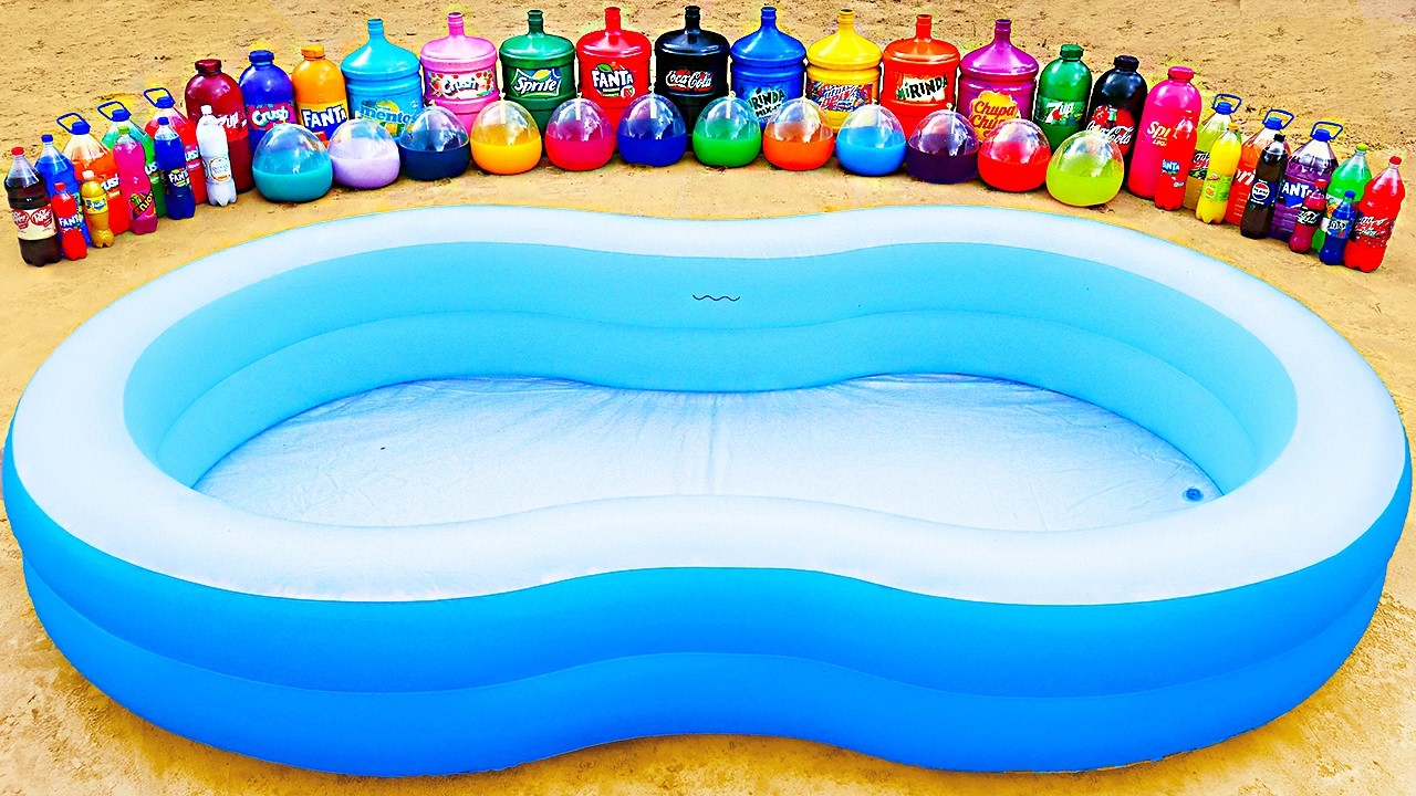 Water Slide Experiment: Big Pool with Toothpaste Eruption, Giant Coca Cola, Fanta, Sprite and Mentos