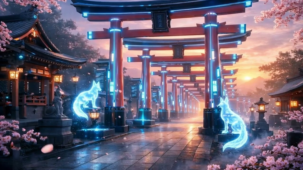 Futuristic Japan Shrine Gates -zen chill-