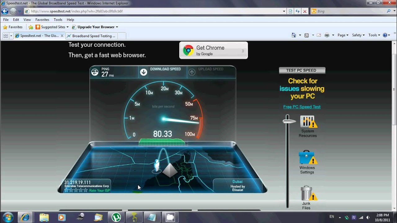 Etisalat UAE Mobile Internet 4G - Speed test of 80Mbps