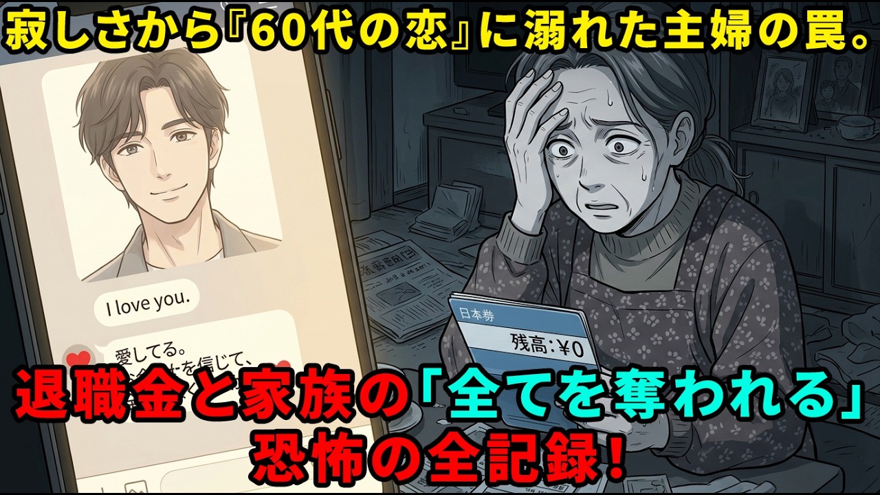 【ロマンス詐欺】寂しさを埋めたくて「60代の恋」に溺れた主婦の悲惨な末路。甘い罠に騙され、退職金と家族のすべてを奪われて地獄に落ちるまでの恐ろしい全記録…【老後の後悔】