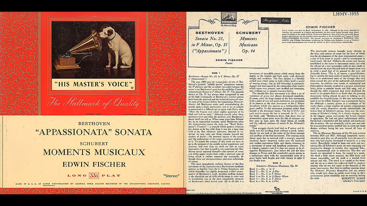 Beethoven: Appassionata-Sonate; Schubert: Moments Musicaux | Edwin Fischer, Klavier | 1954 | 