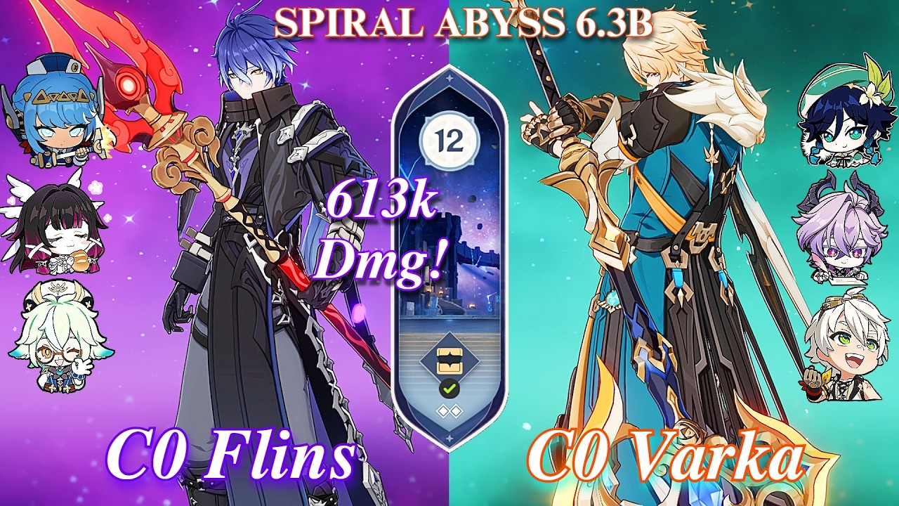 C0 Flins Lunar-Charged & C0 Varka Double Pyro | Spiral Abyss 6.3B | Floor 12 | 9* | Genshin Impact