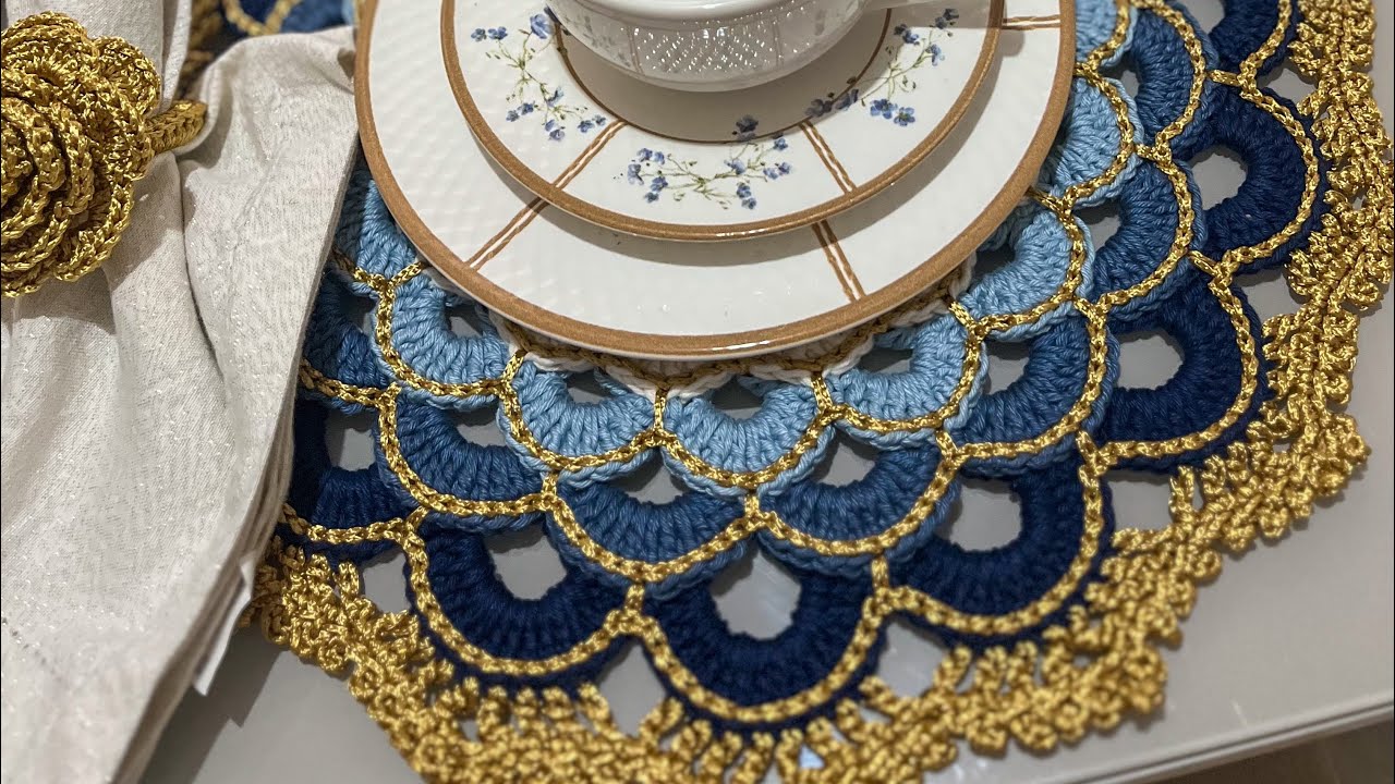 Lugar americano turco luxo azul | sousplat de crochê turco luxo 