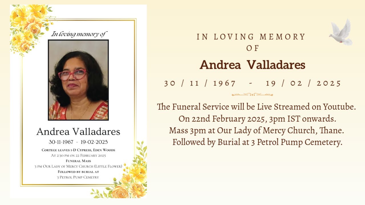 Funeral Service of Andrea Valladares | 22nd Feb 2025, 3pm onwards