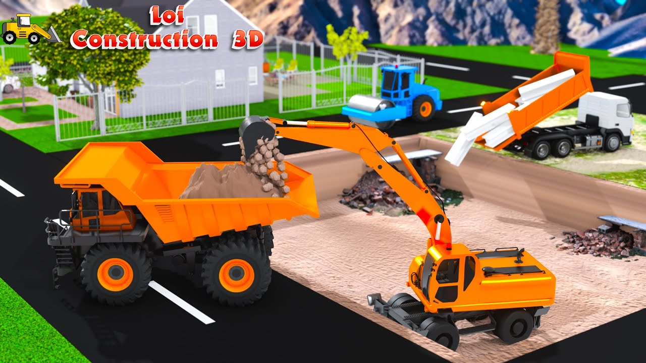House on fire - Excavator, Dump Truck, Concrete truck building new house | 3D Construction Vehicles