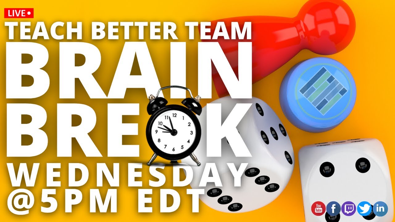 #TeachBetter Team #BrainBreak Wed 5pm ET. It's time for a much-needed break... spend it with us!