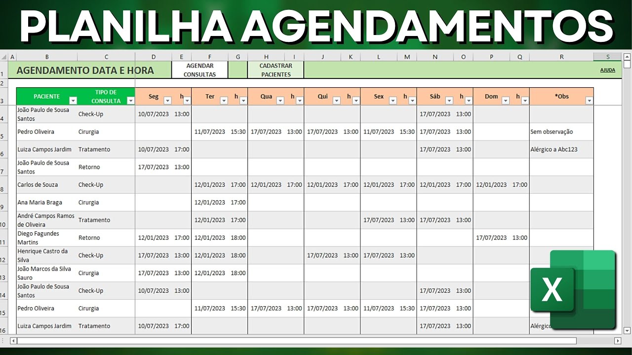 Planilha de Agendamento de Consultas de Pacientes e Clientes | Baixar Grátis