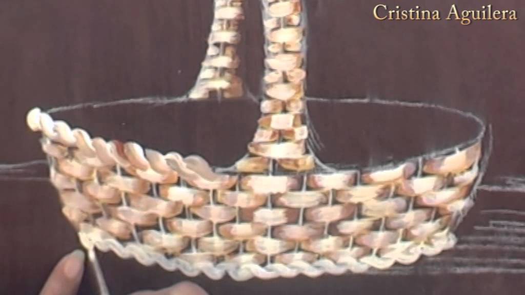 Pintar cesta de mimbre con flores . Paint wicker basket with flowers