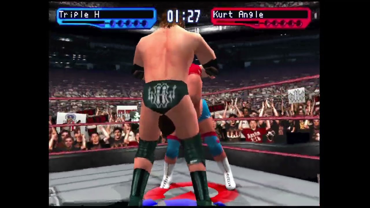 WWF Smackdown! 2 - PS1 Gameplay - Triple H vs Kurt Angle