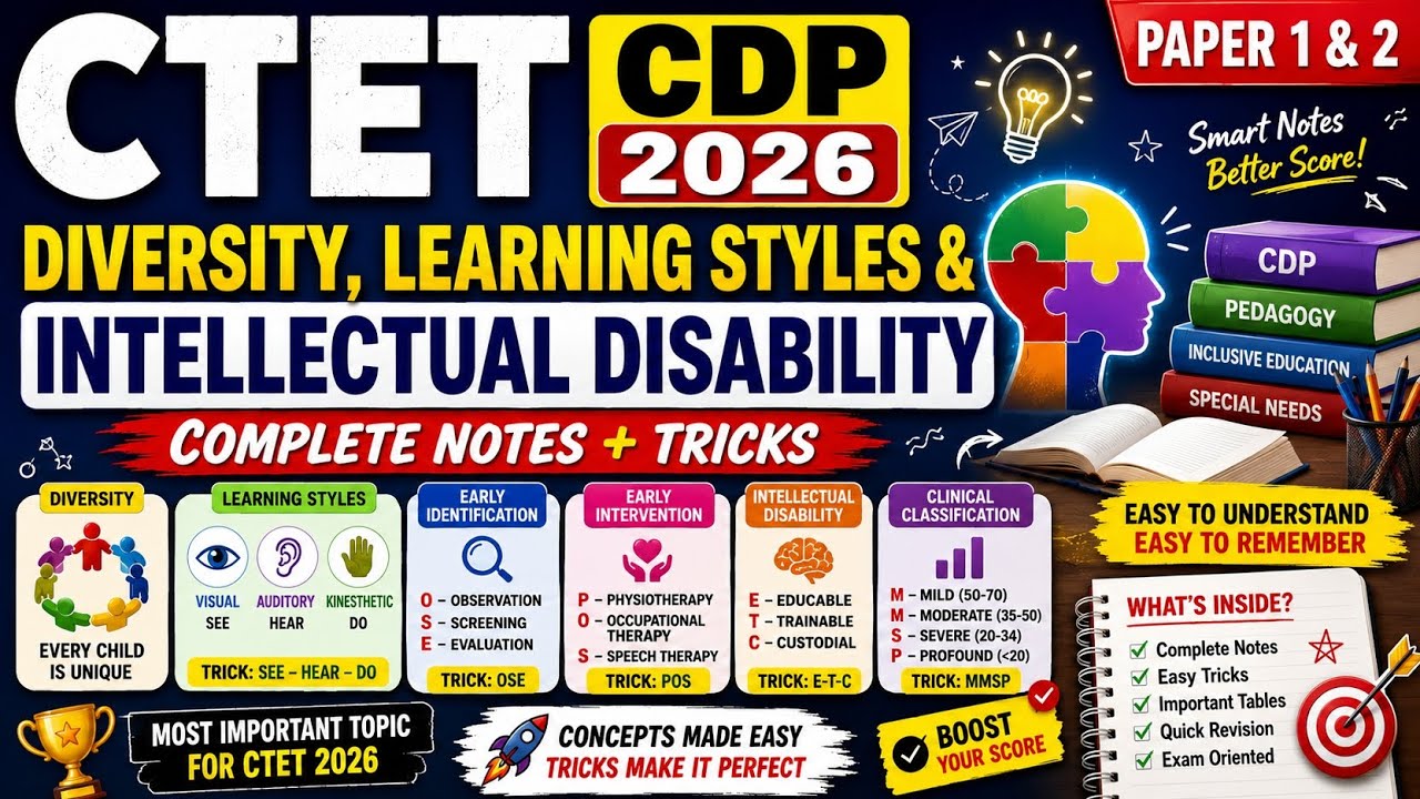 CTET CDP 2026 | Diversity, Learning Styles & Intellectual Disability Complete + Tricks | Paper 1 & 2