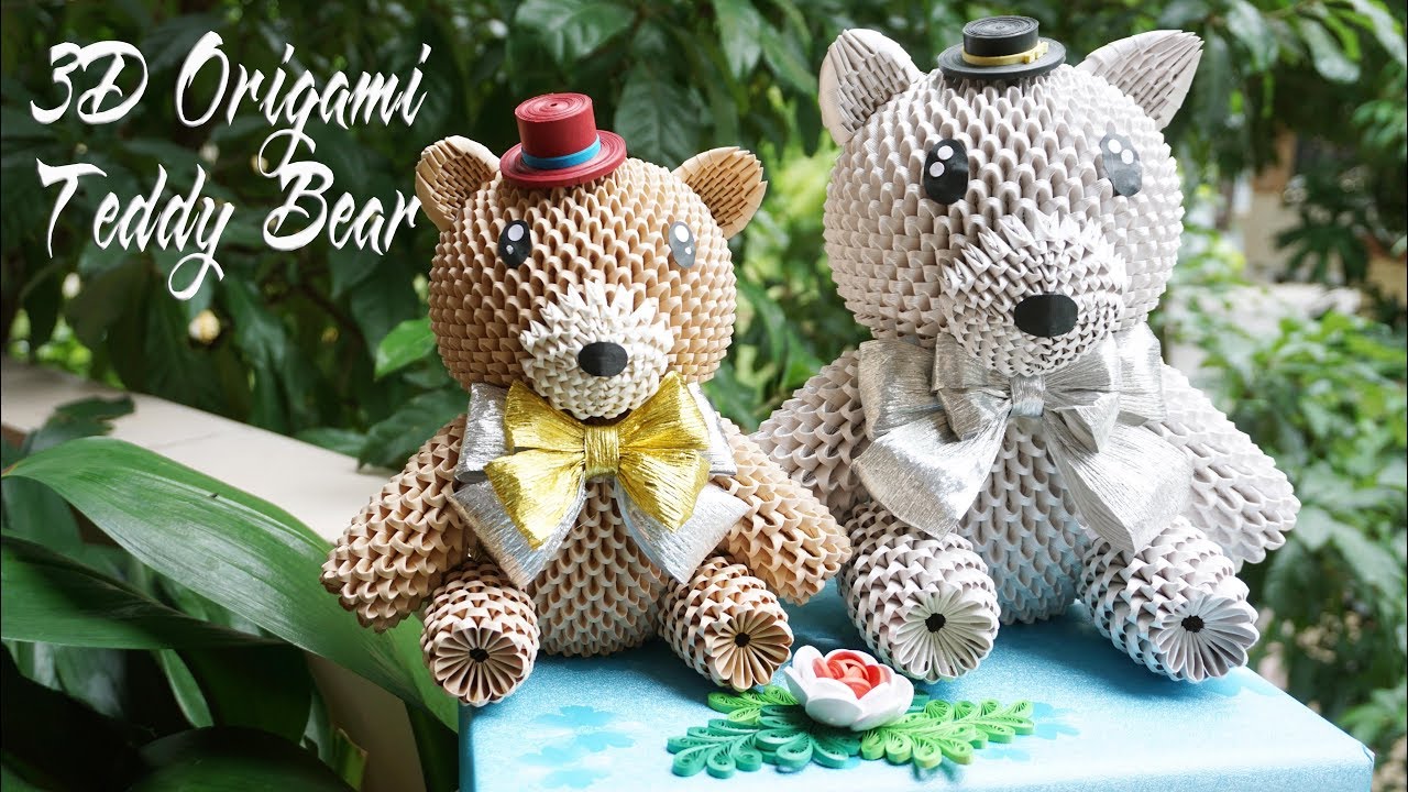 3D Origami Teddy Bear Tutorial , teddy bear making  | Tutorial de oso de peluche de origami 3D