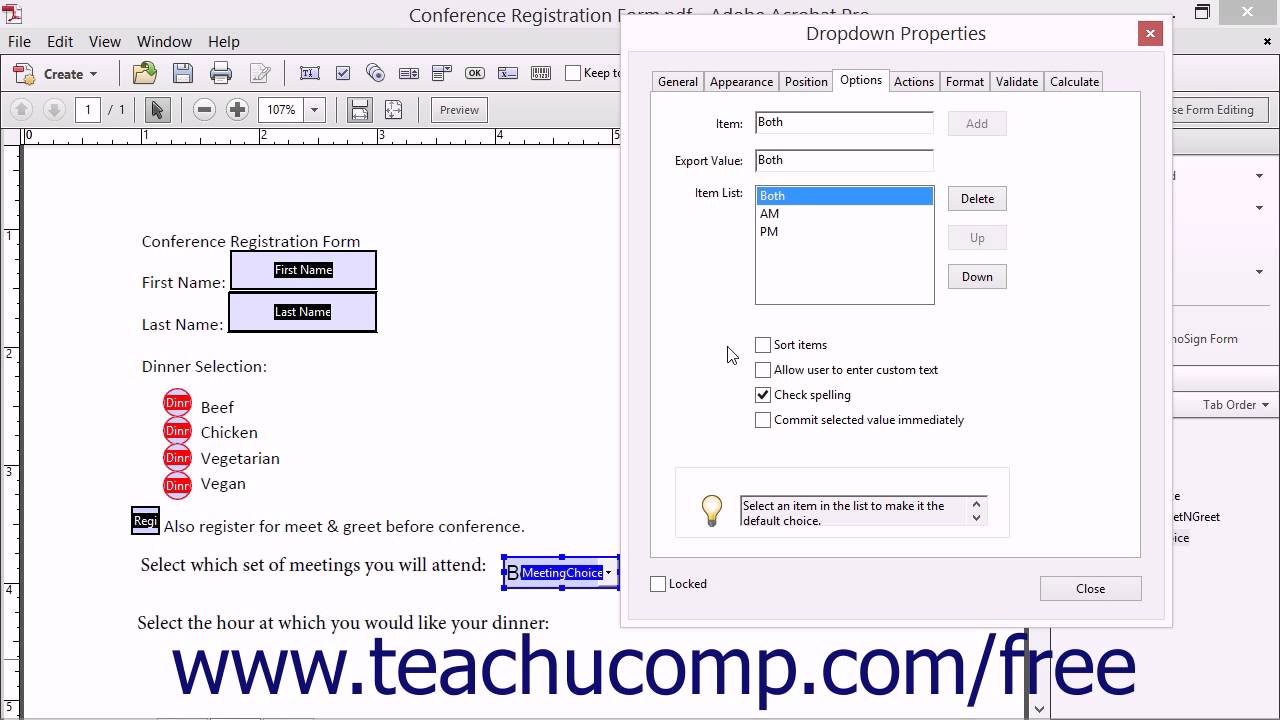 Creating Drop-Down and List Boxes - Adobe Acrobat XI Training Tutorial Course