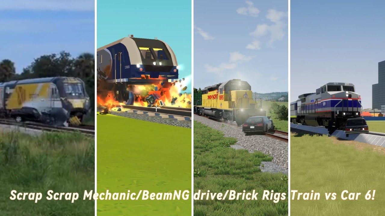 Scrap Mechanic/BeamNG drive/Brick Rigs Train vs Car 6!