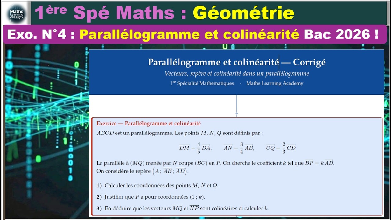 PARALLÉLOGRAMME & COLINÉARITÉ — Corrigé Complet : Vecteurs & Parallélisme 📐 | 1ère Spé Bac 2026