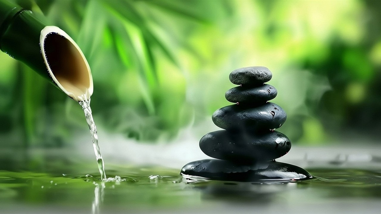 Bamboo Water Fountain & Soft Piano for Calm Night Ambience