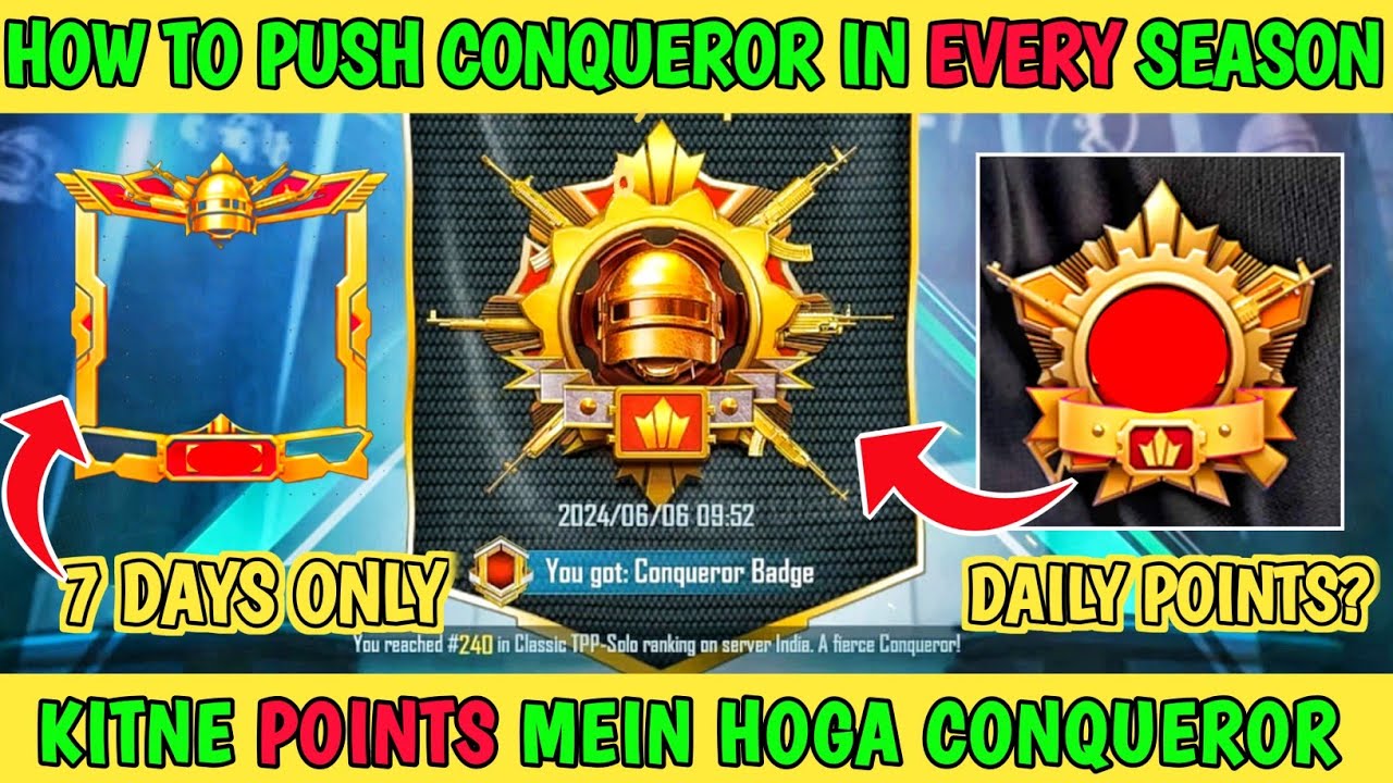 How to reach Conqueror in C6S19 Season in 7 Days |How many points to get conqueror in bgmi|Conqueror