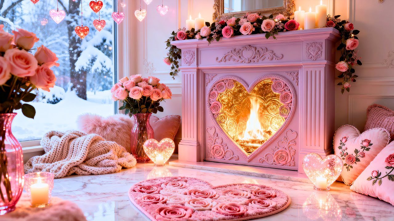 Pink Valentine’s Day Heart Fireplace 💖✨ Cozy Romantic Ambience | LoFi Vibes