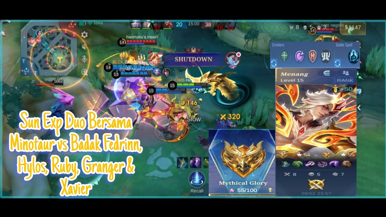 Sun exp Duo Minotaur vs Hyper Fedrinn, Roam Hylos, exp Ruby, Granger& Savier. Musuh Kompak Banget..