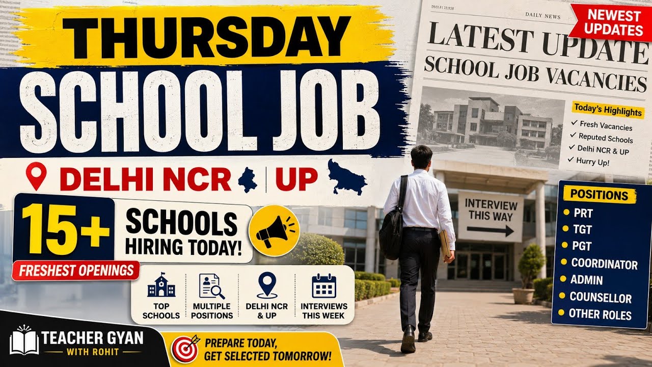 📚Delhi Thursday School Jobs 🏫 | Fresh Vacancy 2026 | Walk-in Interview