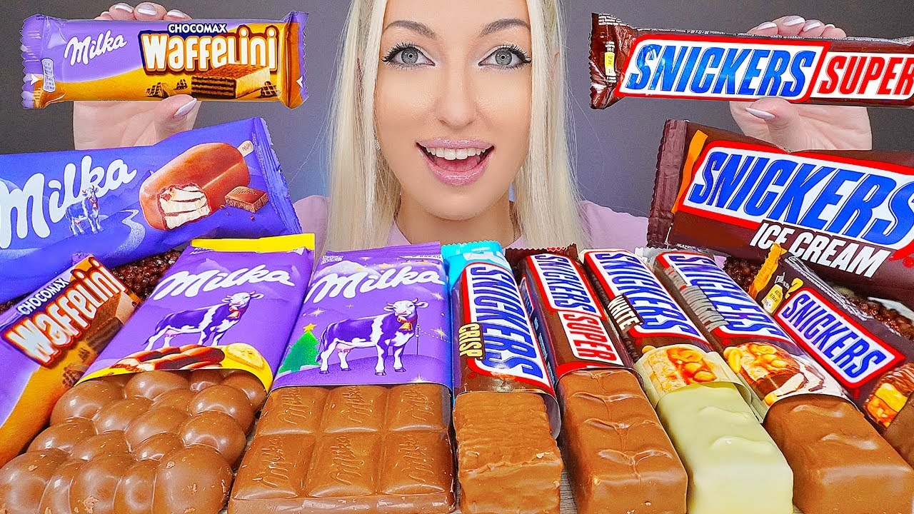 ASMR MILKA CHOCOLATE & SNICKERS, ICE CREAM, CANDY BARS (DESSERT) MUKBANG, 초콜릿 디저트 먹방