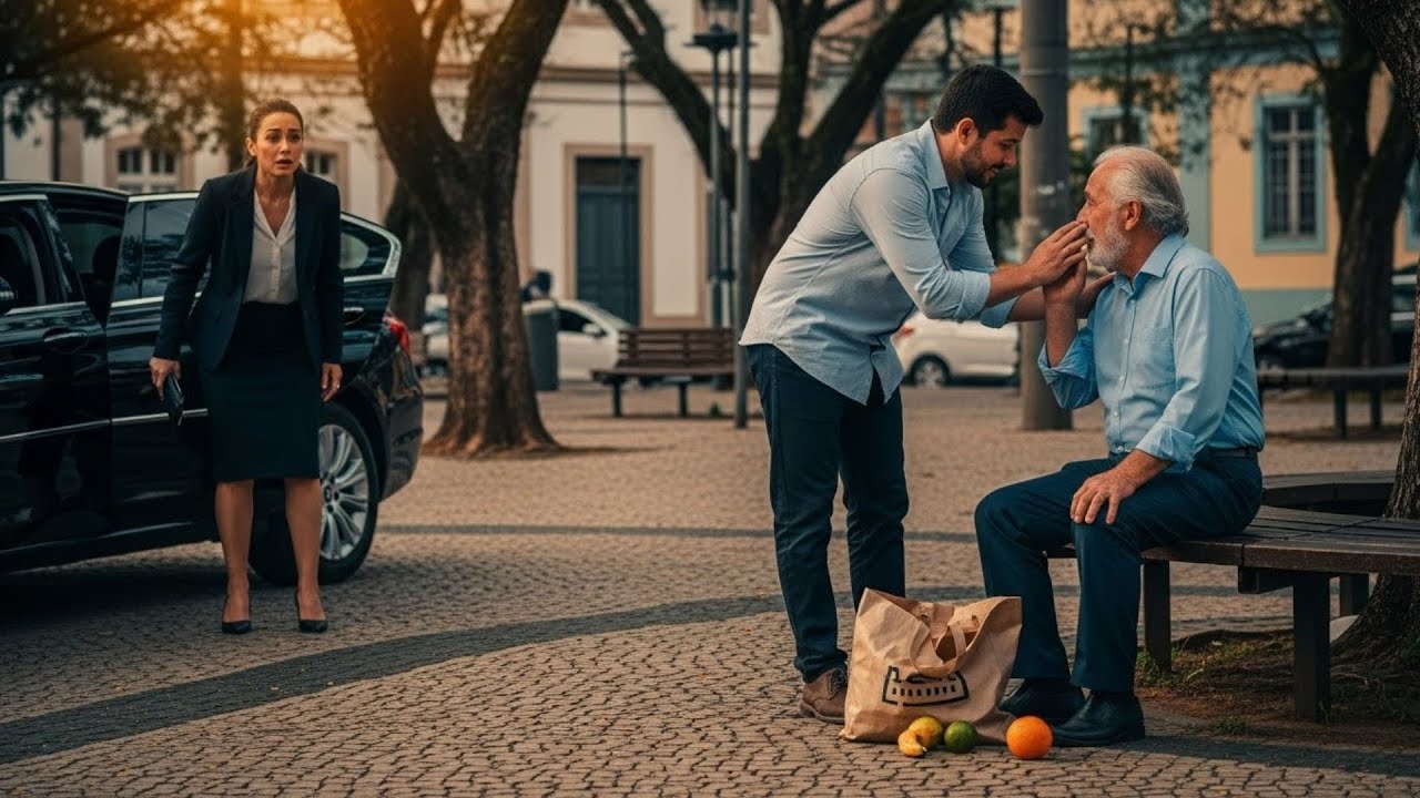 Pai solteiro ajuda idoso na praça — CEO bilionária desce do carro e diz: “Ele é meu pai… ”