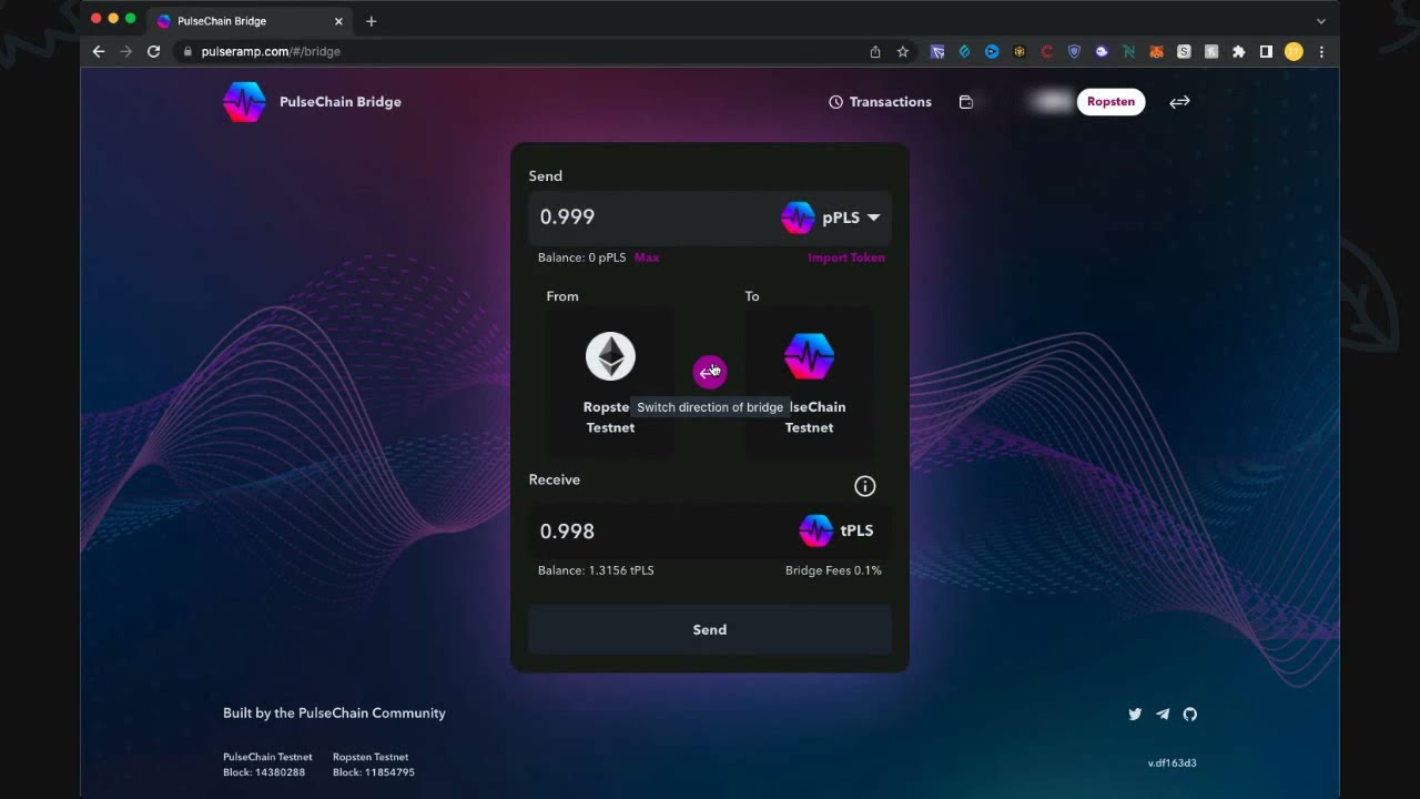 How to Transfer PLS, Hex, USDC from Ropsten to Pulsechain Testnet via Pulsechain Bridge (pulseramp)?