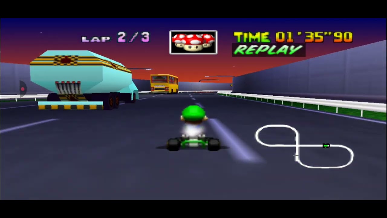 Mario Kart 64 Recepciónes - Carrera Contra Tiempo - Toad's Turnpike - Luigi