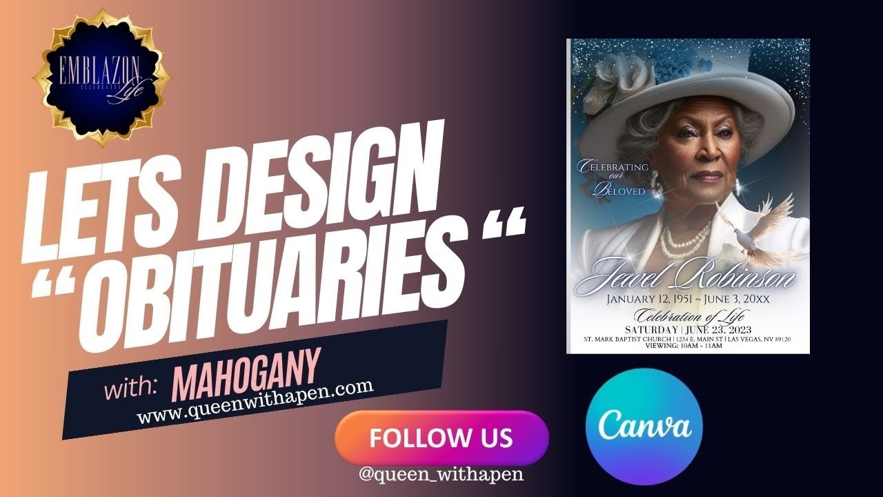 Let's design Mama Jewel Robinson obituary template using Canva #obituaries #cute #canvatutorial