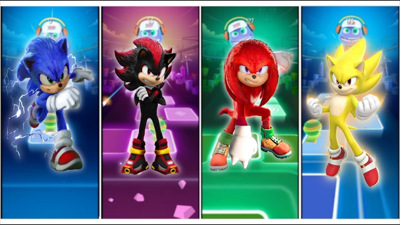 Sonic vs  Shadow vs Knuckles vs Super Sonic- Tiles hop