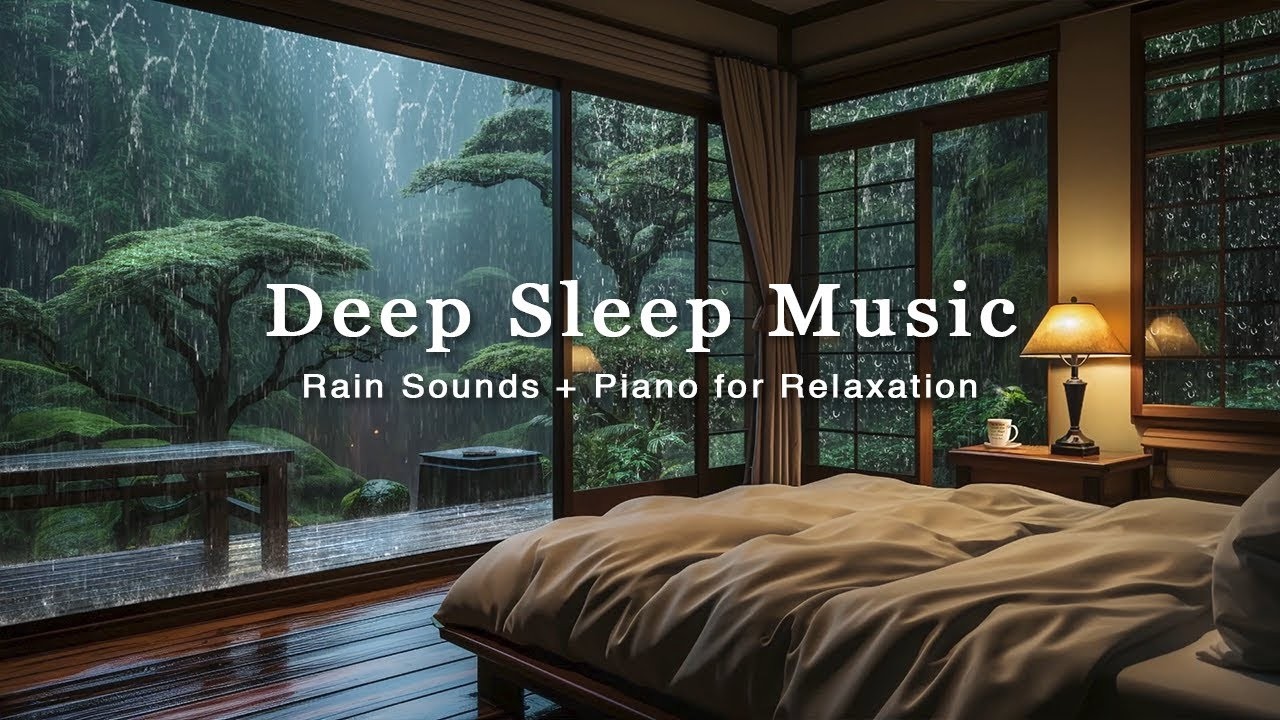 Deep Sleep Music - Cozy Bedroom with Rain Outside the Windows - Relaxing Piano Music for Insomnia