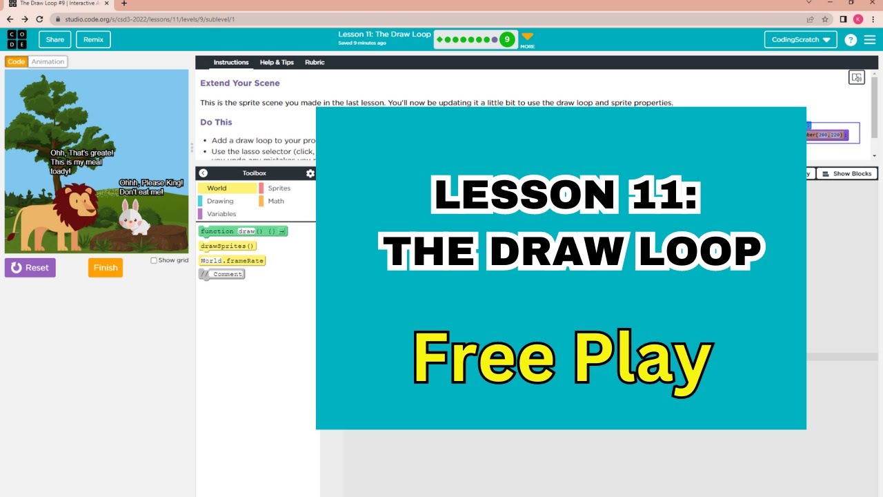 Code.org Lesson 11 The Draw Loop | Unit 3- Interactive Animations and Games