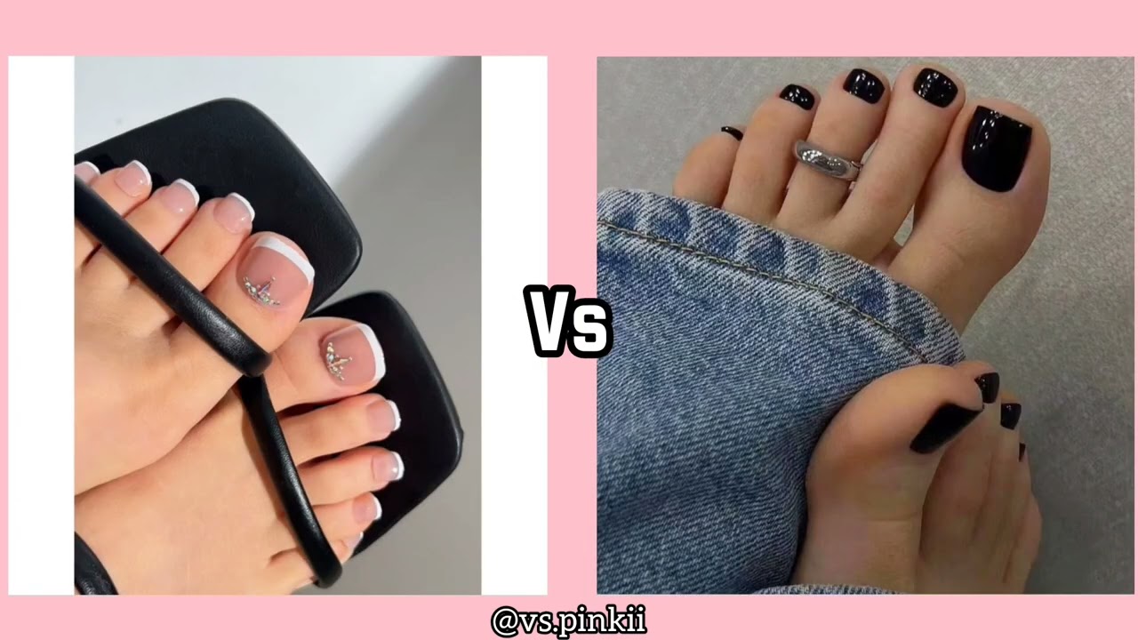 Pink purple blue green orange red black white nail pedicure vs challenge💅🏻