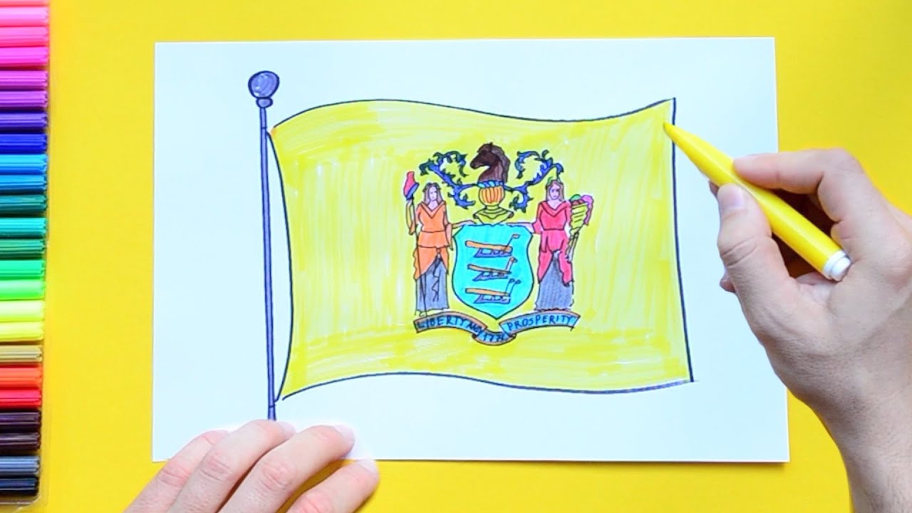 How to draw the Flag of New Jersey State, USA