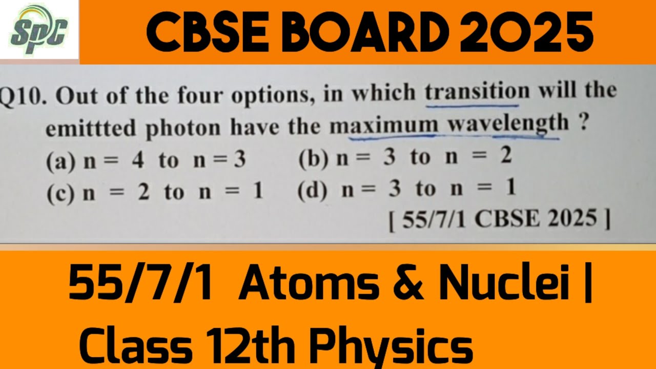 Q10. Out of the four options, in which transition will the emitted photon have  [ 55/7/1CBSE 2025 ] 