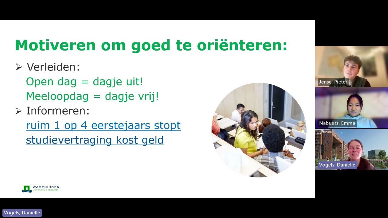 Voorlichting studiekeuze, studeren, tussenjaar en studiefinanciering.