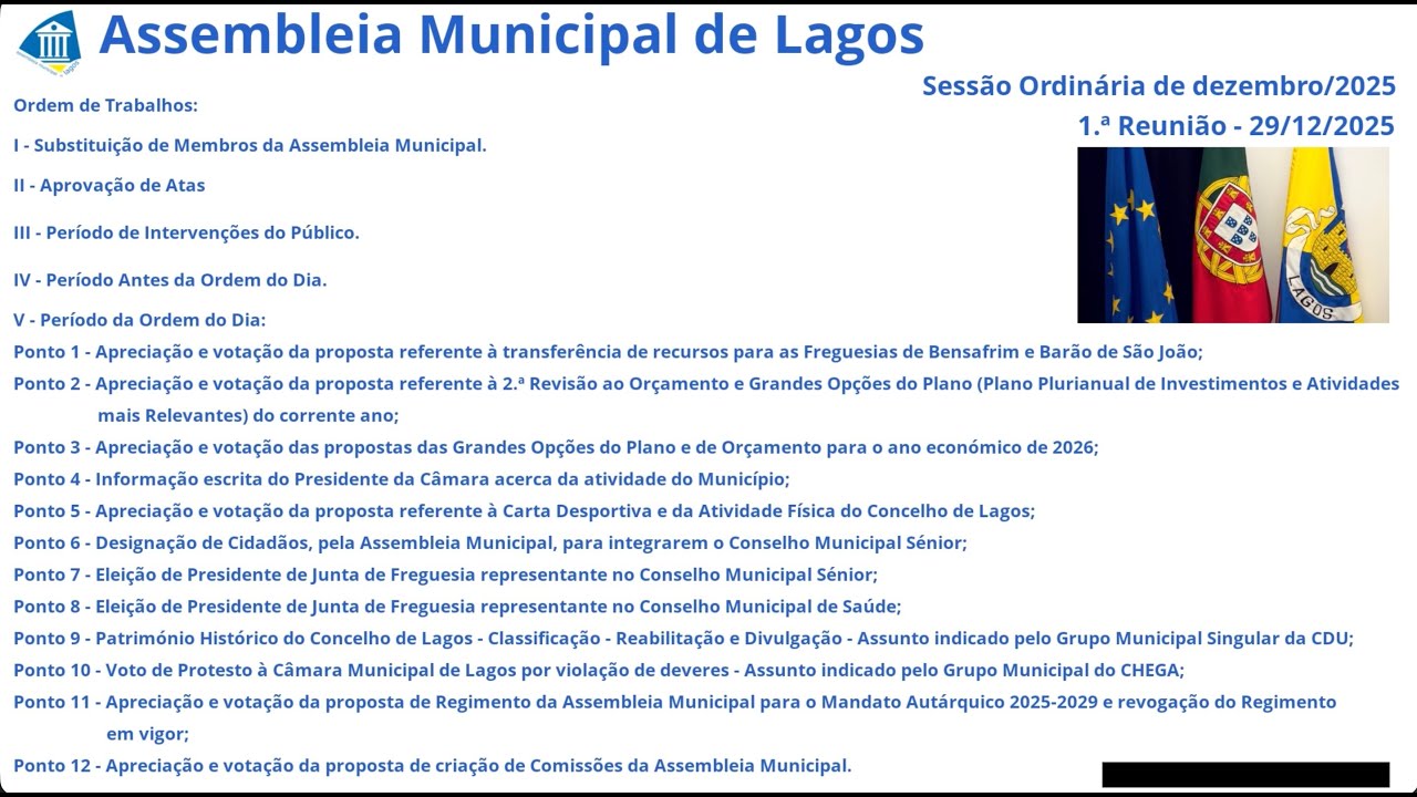 29-12-2025 - Sessão Plenária da Assembleia Municipal de Lagos