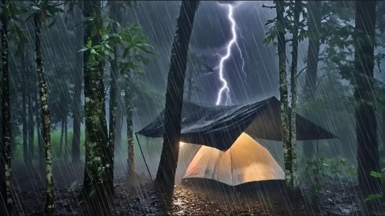 CAMPING DURING HEAVY RAIN WITH THE CRAZIEST THUNDERSTORM⛈️SOLO CAMPING IN LONG HEAVY RAIN