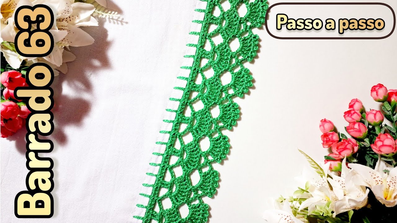 BARRADO DE CROCHÊ Nº 63 PARA PANO DE PRATO PASSO A PASSO SIMPLES E FÁCIL #crochepanodeprato