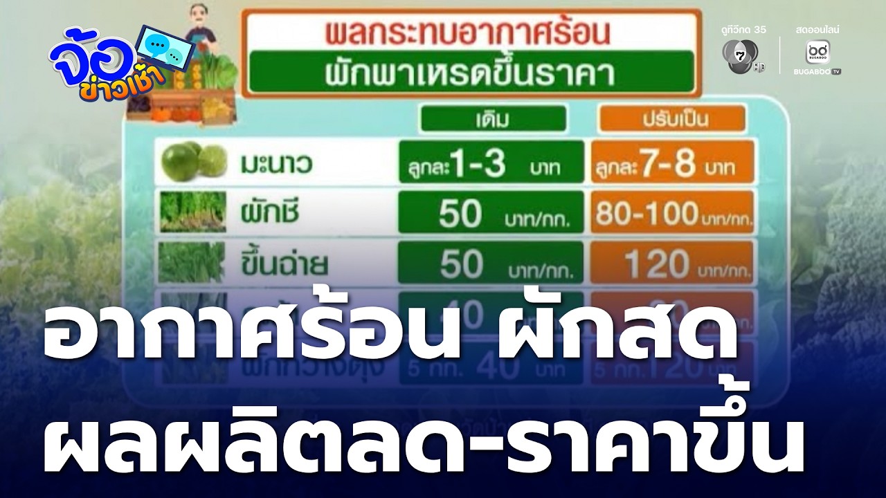อากาศร้อน ผักสดผลผลิตลด-ราคาเริ่มขยับกว่าเท่าตัว | จ้อข่าวเช้า