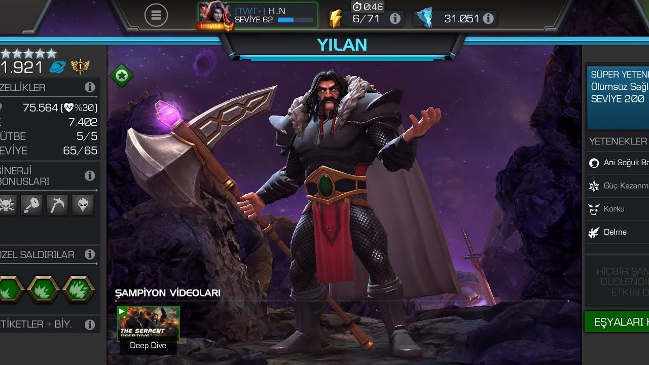 Mcoc daha detaylı yok serpent nasıl dövülür kimler ile rahatlıkla alınır nasıl dövüşülmelidir