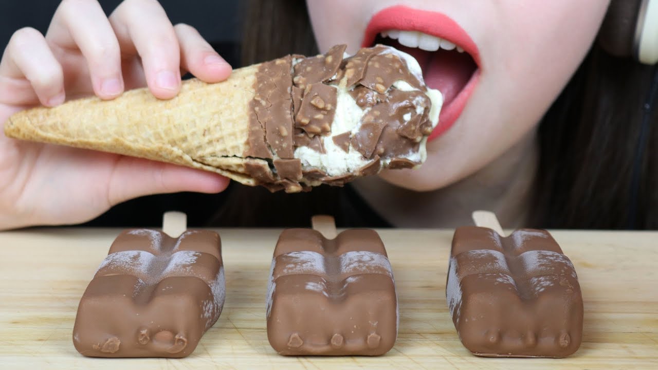 ASMR HAZELNUT ICE CREAM CONE + Chocolate Ice Cream Bars (CRUNCHY Eating Sounds) No Talking