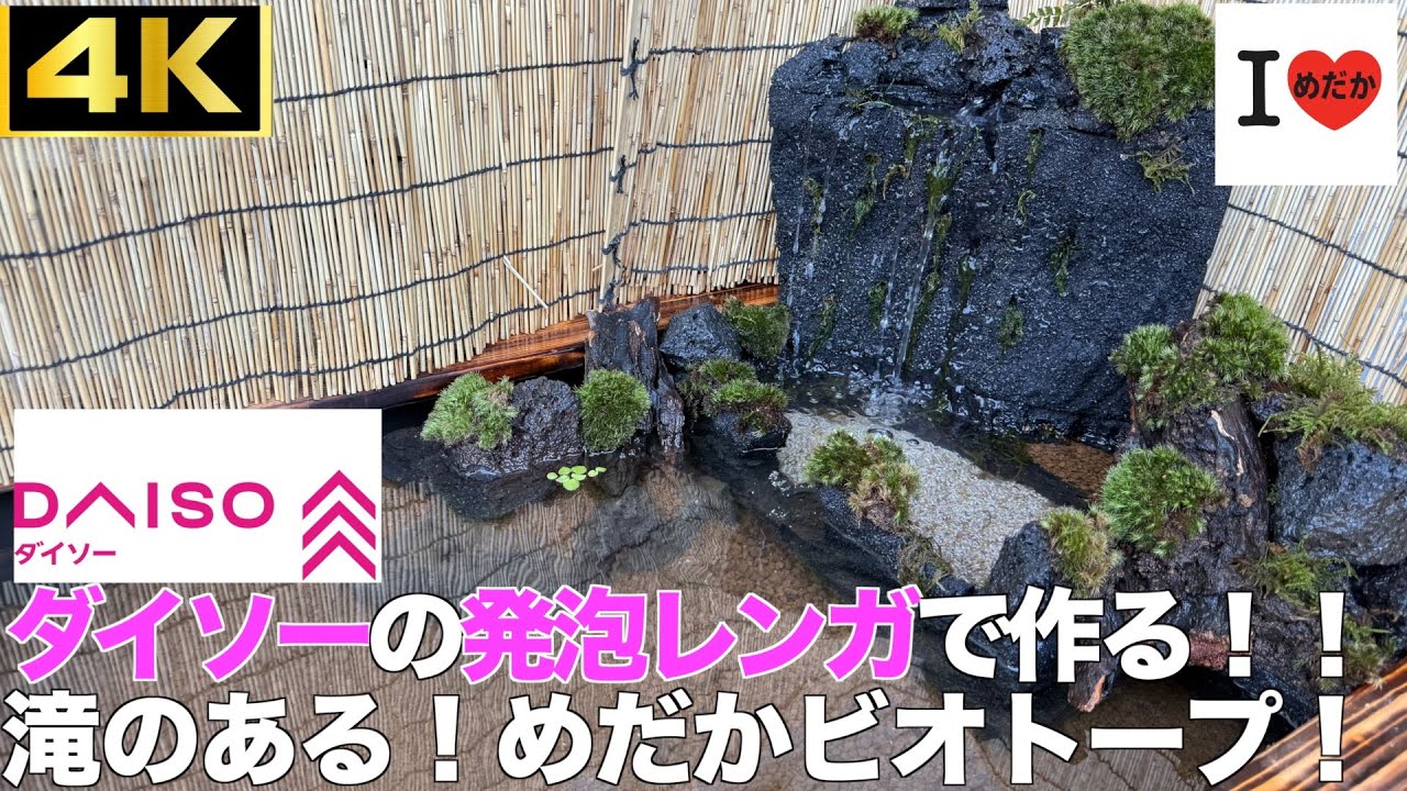 ダイソーの発泡レンガで作る！滝のあるめだかビオトープ！！