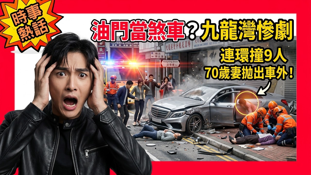【馬路大災難】九龍灣臨興街發生恐怖車禍，七十五歲老司機疑誤將油門當煞車掣，失控狂飆衝上行人路連環撞倒九名途人，七十歲妻子無戴安全帶慘被拋出車外重創危殆，車Cam片段曝光震驚全城，肇事老翁涉危駕被捕