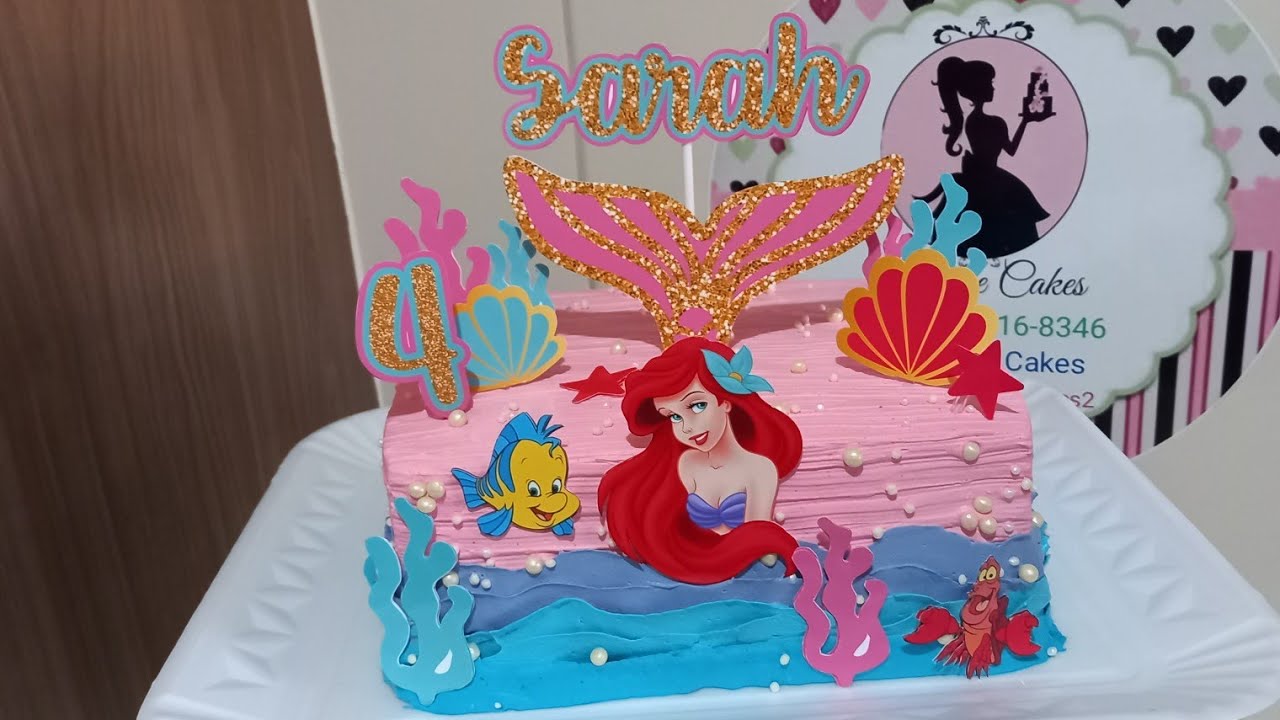 Bolo tema Ariel (pequena sereia) / Chantilly / Bico 127 / Efeito ondas / Karine Cakes