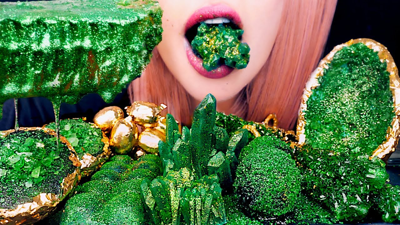 ASMR EMERALD FOOD | Honeycomb Candy Jelly Kohakutou *Eating Sounds* Mukbang 먹방
