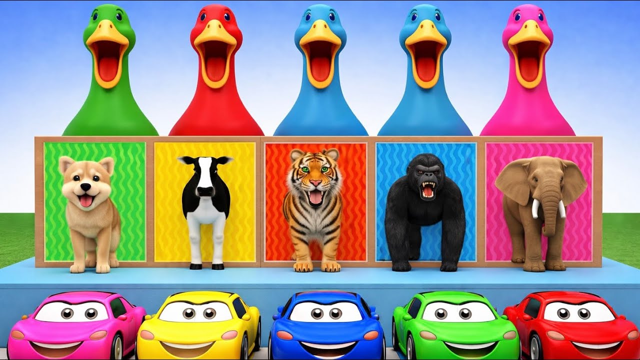 Long Slide Game With Cow Elephant Gorilla Hippopotamus Tiger 3d Animal Game Funny 3d Animals